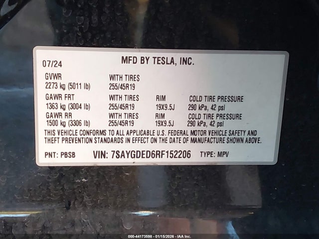 7SAYGDED6RF152206 Tesla Model Y Rwd
