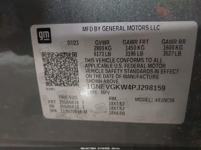 1GNEVGKW4PJ298159 Chevrolet Traverse Awd Lt Cloth