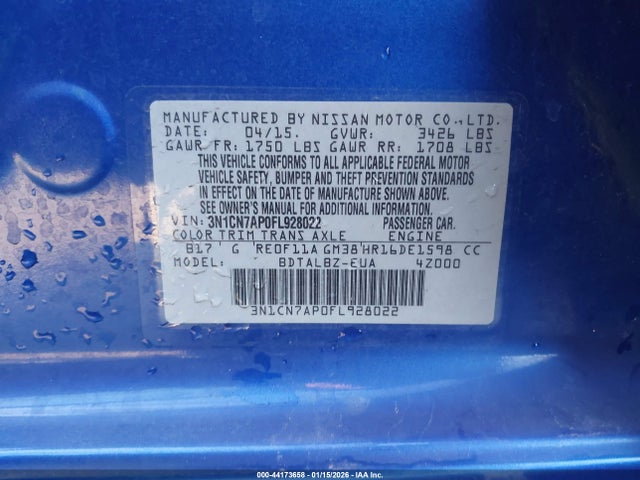 Nissan Versa 1.6 Sv 2015 3N1CN7AP0FL928022 Image 9