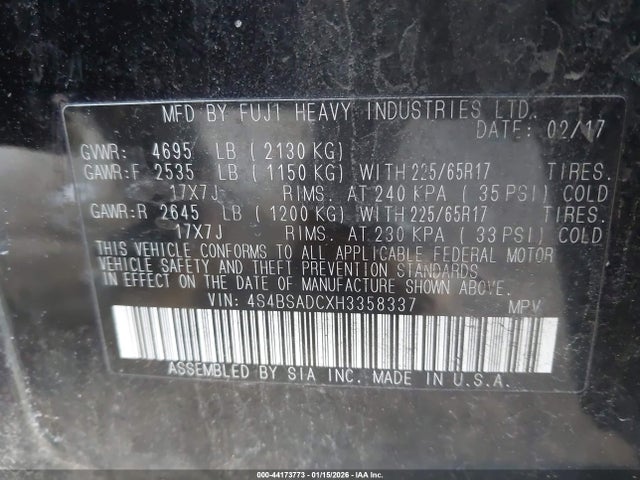 4S4BSADCXH3358337 Subaru Outback 2.5i Premium