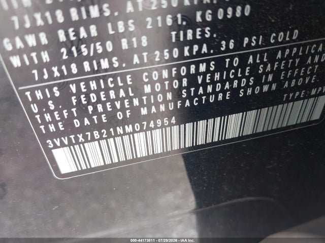 2022 Volkswagen Taos 1.5t Se მანქანა იყიდება აუქციონზე, vin: 3VVTX7B21NM074954, აუქციონის ნომერი: 44173811