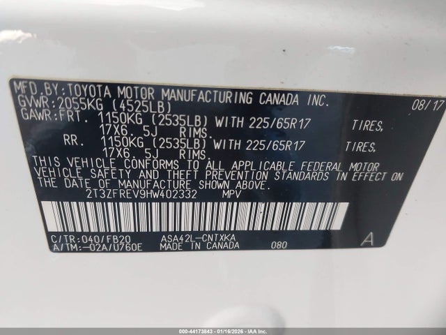 2T3ZFREV9HW402332 Toyota RAV4 LE