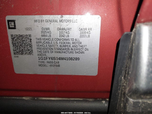 1G1FY6S04M4108289 Chevrolet Bolt Ev Fwd Lt