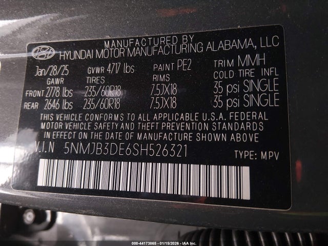 5NMJB3DE6SH526321 Hyundai TUCSON SEL