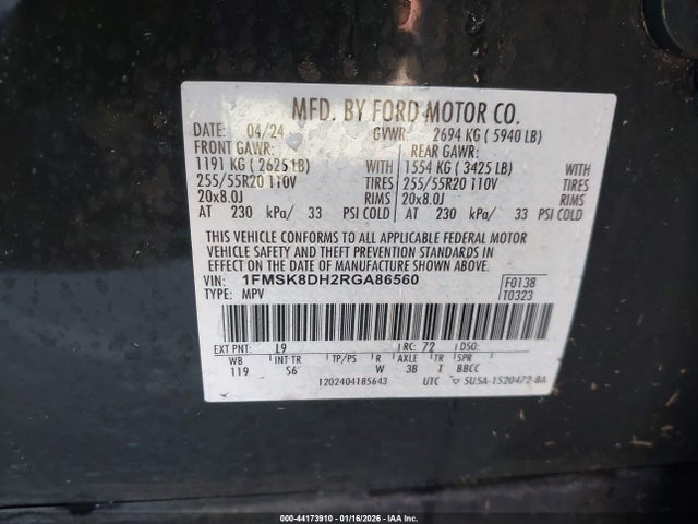 1FMSK8DH2RGA86560 Ford EXPLORER XLT