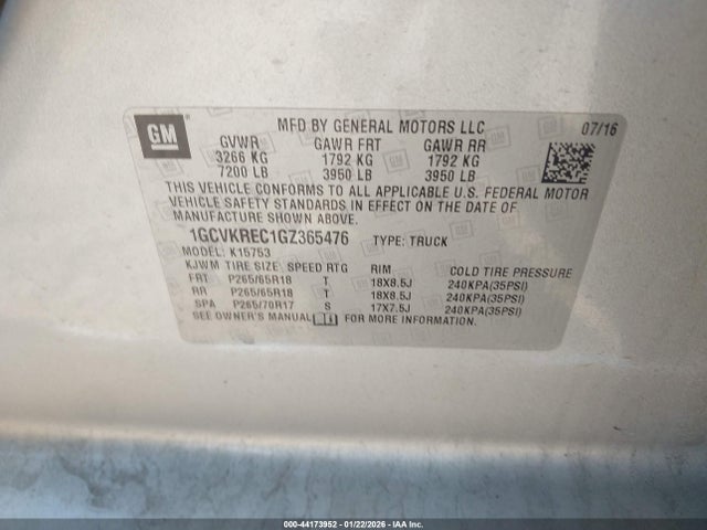 1GCVKREC1GZ365476 Chevrolet Silverado K1500 Lt