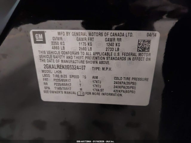 Продаж на аукціоні авто 2014 Gmc Terrain Sle-2, vin: 2GKALREK8E6324407, номер лоту: 44173964