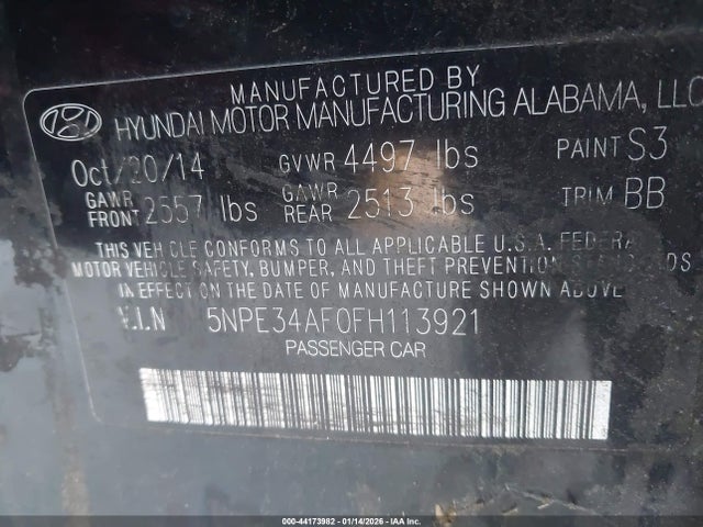 5NPE34AF0FH113921 Hyundai Sonata Sport