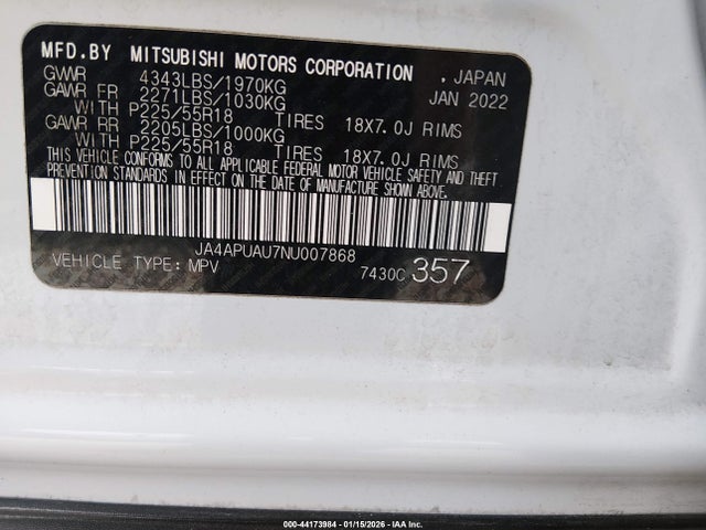 2022 MITSUBISHI OUTLANDER SPORT JA4APUAU7NU007868 Photo 8