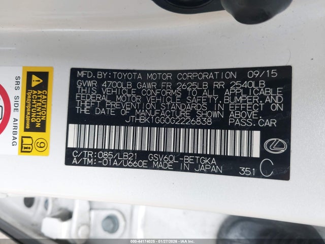 JTHBK1GG0G2226838 Lexus ES 350