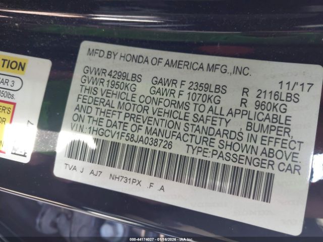 2018 HONDA ACCORD 1HGCV1F58JA038726 Photo 8