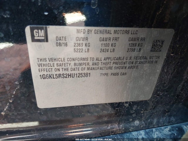 44174046 :رقم المزاد ، 1G6KL5RS2HU125381 vin ، 2017 Cadillac Ct6 Platinum مزاد بيع