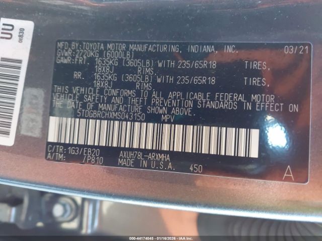 2021 TOYOTA HIGHLANDER 5TDGBRCHXMS043150 Photo 8