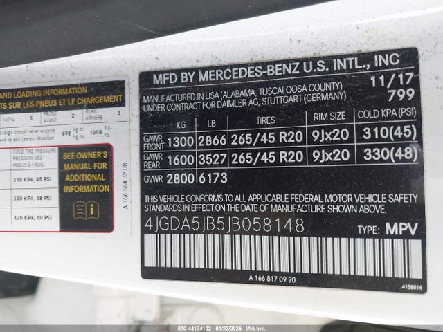 44174102 :رقم المزاد ، 4JGDA5JB5JB058148 vin ، 2018 Mercedes-benz Gle 350 مزاد بيع
