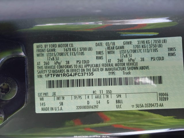 1FTFW1RG4JFC37135 Ford F-150 Raptor