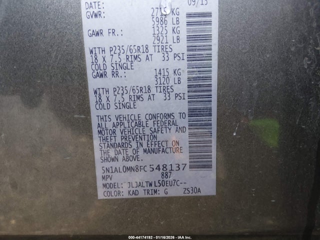 Aukcja sprzedaży 2015 Infiniti Qx60, vin: 5N1AL0MN8FC548137, numer aukcji: 44174192