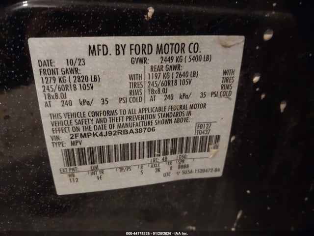 2024 Ford Edge Sel მანქანა იყიდება აუქციონზე, vin: 2FMPK4J92RBA38706, აუქციონის ნომერი: 44174226