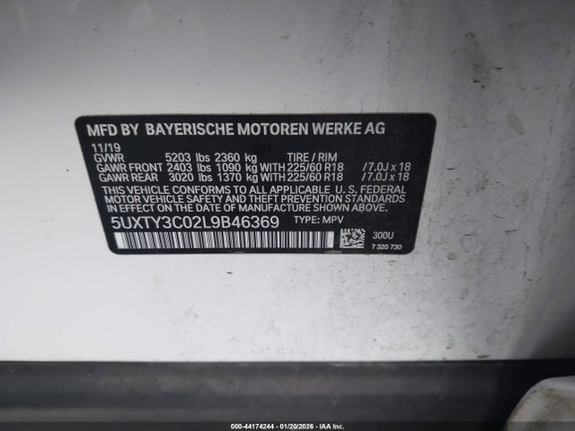 5UXTY3C02L9B46369 BMW X3 Sdrive30i