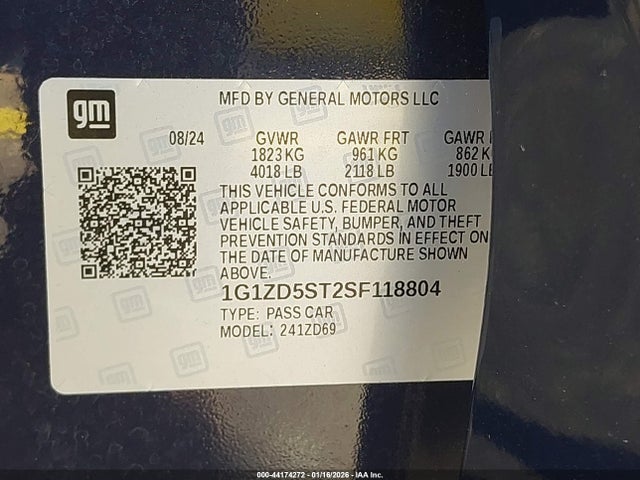 Продажа на аукционе авто 2025 Chevrolet Malibu Fwd 1lt, vin: 1G1ZD5ST2SF118804, номер лота: 44174272