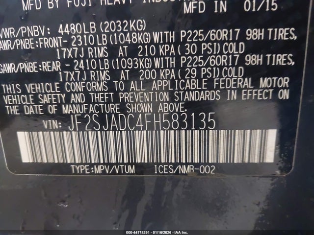 Subaru Forester 2.5i Premium 2015 JF2SJADC4FH583135 Image 9