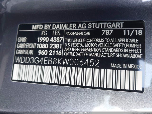 Aukcja sprzedaży 2019 Mercedes-benz A 220, vin: WDD3G4EB8KW006452, numer aukcji: 44174292