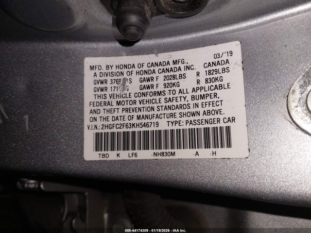 Honda Civic Lx 2019 2HGFC2F63KH546719 Image 9