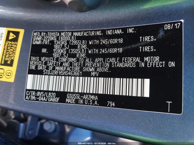 5TDJZRFH5HS463661 Toyota Highlander Xle
