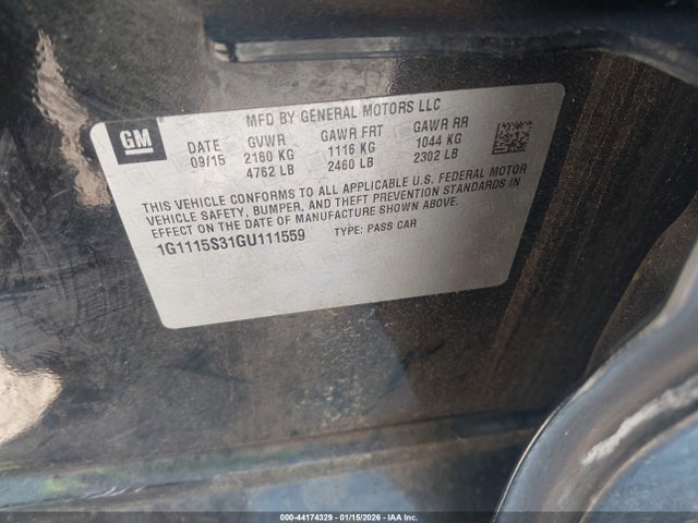 Продажа на аукционе авто 2016 Chevrolet Impala 2lt, vin: 1G1115S31GU111559, номер лота: 44174329