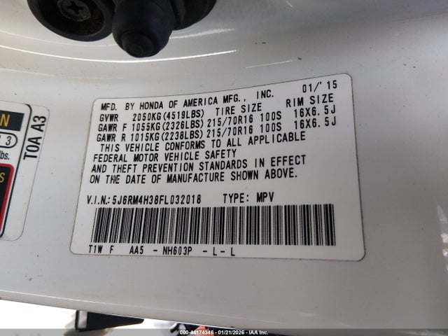 Продажа на аукционе авто 2015 Honda Cr-v Lx, vin: 5J6RM4H38FL032018, номер лота: 44174346