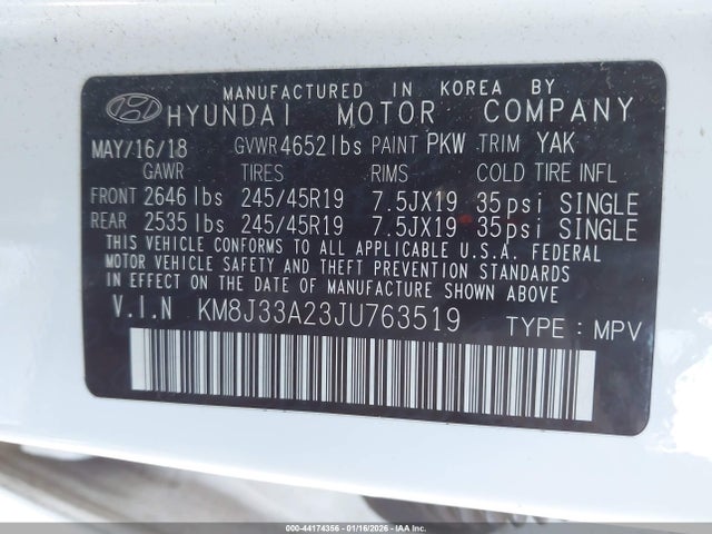 2018 HYUNDAI TUCSON KM8J33A23JU763519 Photo 8