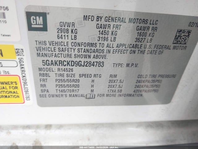 Продаж на аукціоні авто 2016 Buick Enclave Premium, vin: 5GAKRCKD9GJ284783, номер лоту: 44174450