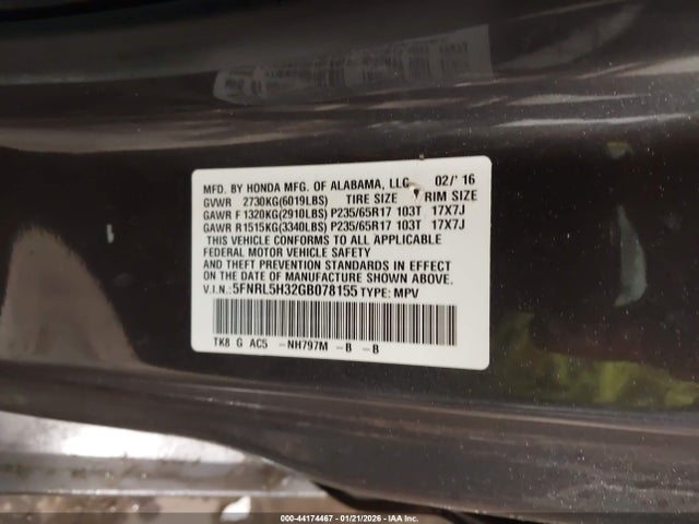 5FNRL5H32GB078155 Honda ODYSSEY SE