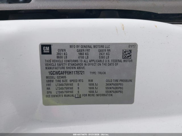 1GCWGAFF6H1178721 Chevrolet Express 2500 Work Van