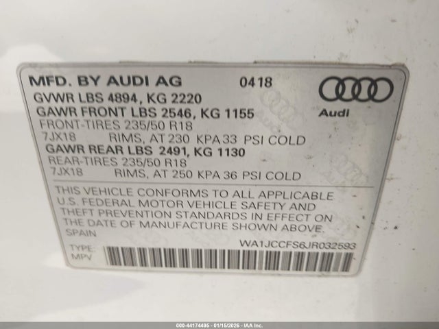 2018 AUDI Q3 WA1JCCFS6JR032593 Photo 8