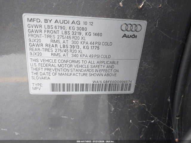 Продаж на аукціоні авто 2013 Audi Q7 3.0t Premium, vin: WA1LGBFE0DD006574, номер лоту: 44174503