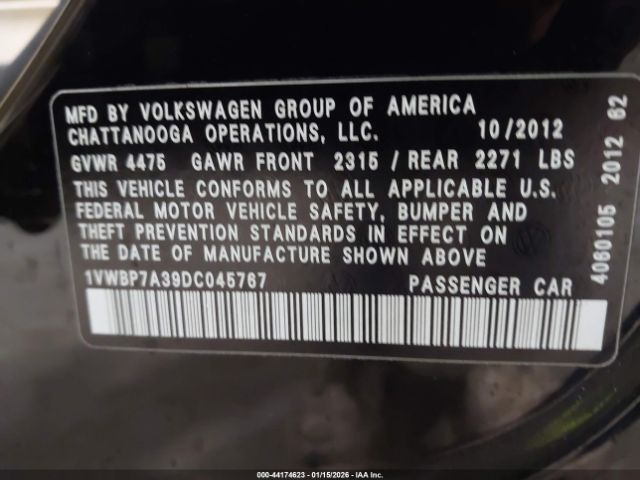 2013 VOLKSWAGEN PASSAT 1VWBP7A39DC045767 Photo 8