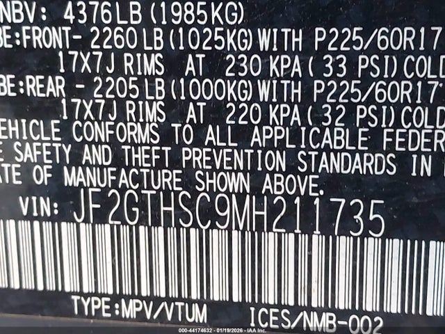 JF2GTHSC9MH211735 Subaru Crosstrek Sport