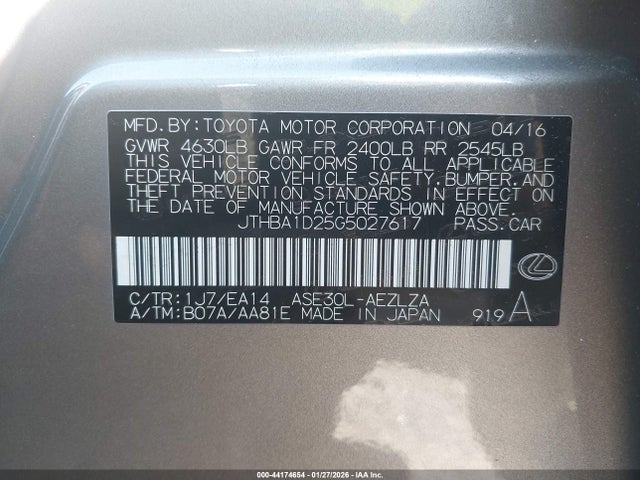 2016 LEXUS IS 200T JTHBA1D25G5027617 Photo 8