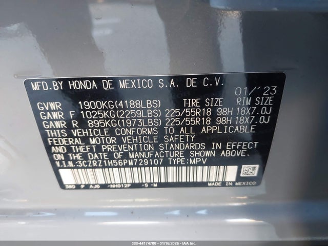 3CZRZ1H56PM729107 Honda Hr-v 2wd Sport