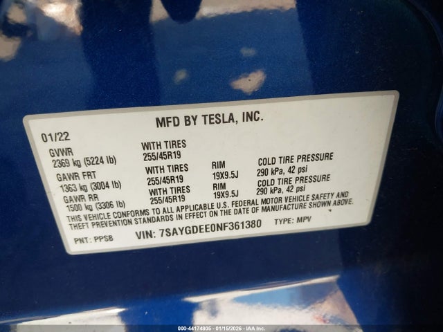 2022 TESLA MODEL Y 7SAYGDEE0NF361380 Photo 8