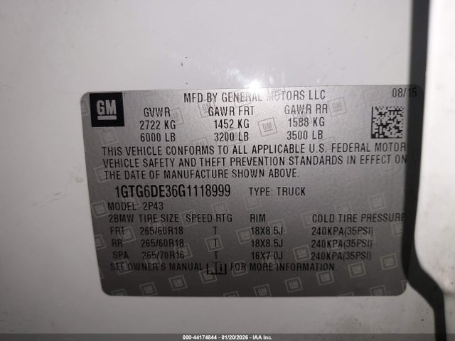 1GTG6DE36G1118999 GMC CANYON SLT