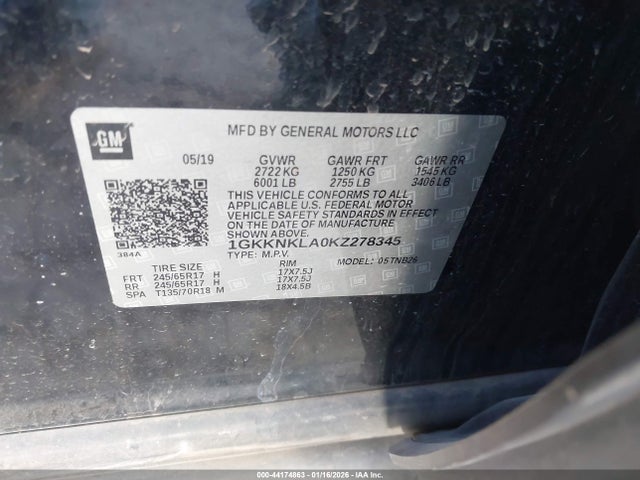 Aukcja sprzedaży 2019 Gmc Acadia Sle-1, vin: 1GKKNKLA0KZ278345, numer aukcji: 44174863