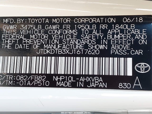 JTDKDTB3XJ1617620 Toyota Prius C Two