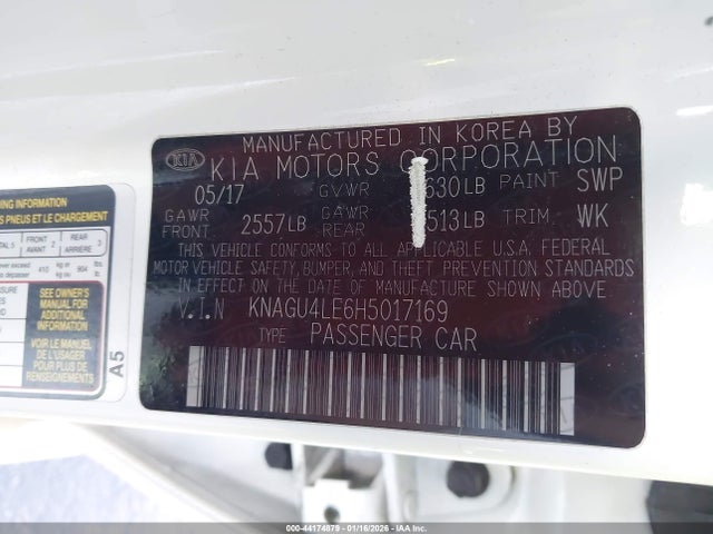 KNAGU4LE6H5017169 KIA Optima Hybrid Ex