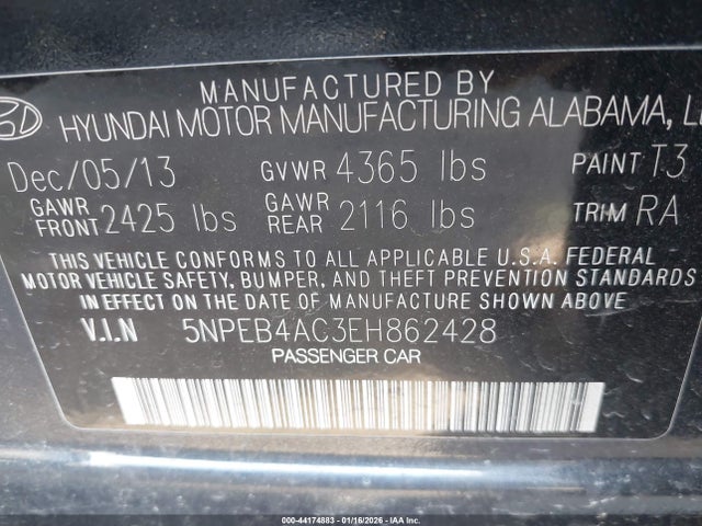 5NPEB4AC3EH862428 Hyundai SONATA GLS