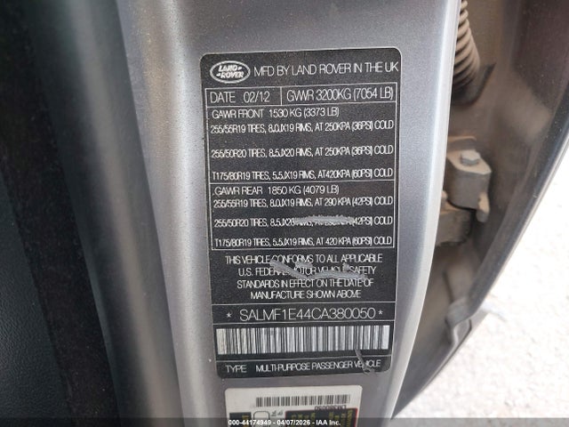 2012 LAND ROVER RANGE ROVER SALMF1E44CA380050 Photo 8