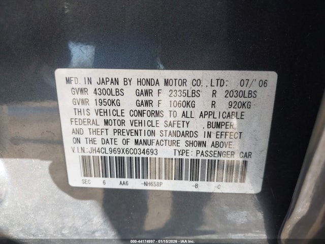 Продажа на аукционе авто 2006 Acura Tsx, vin: JH4CL969X6C034693, номер лота: 44174997