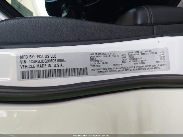 1C4RDJDGXMC610095 Dodge Durango Gt Awd