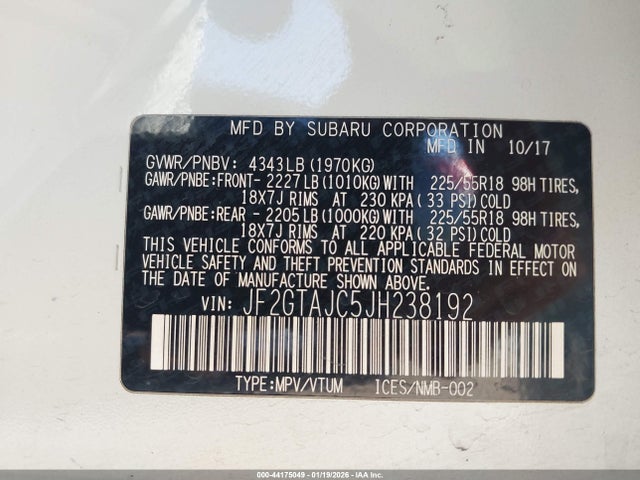 JF2GTAJC5JH238192 Subaru Crosstrek 2.0i Limited