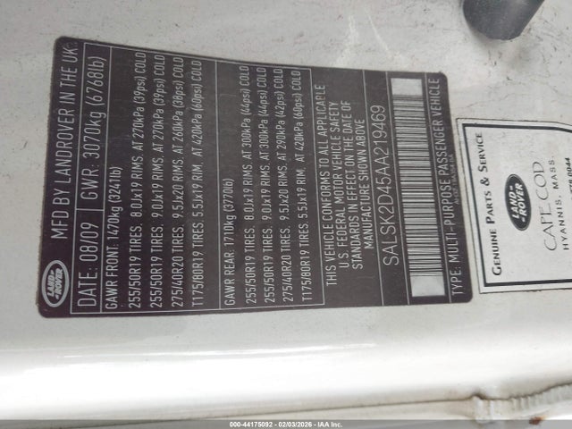 2010 LAND ROVER RANGE ROVER SPORT SALSK2D45AA219469 Photo 8